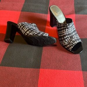 Impo Black and White Patterned Heeled Mules